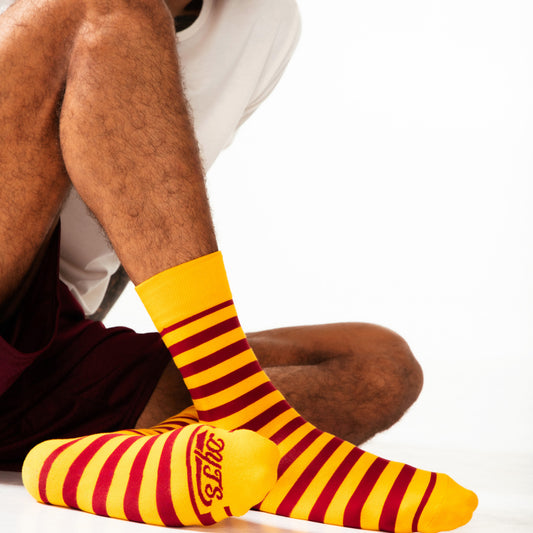 Gold + Burgundy Striped Socks