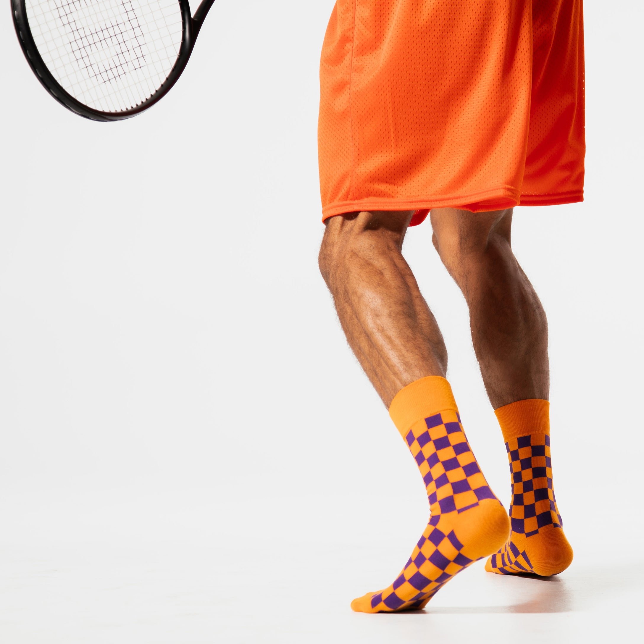 strapless open back dress Orange + Purple Checkered Socks – Dude. Your Team Socks
