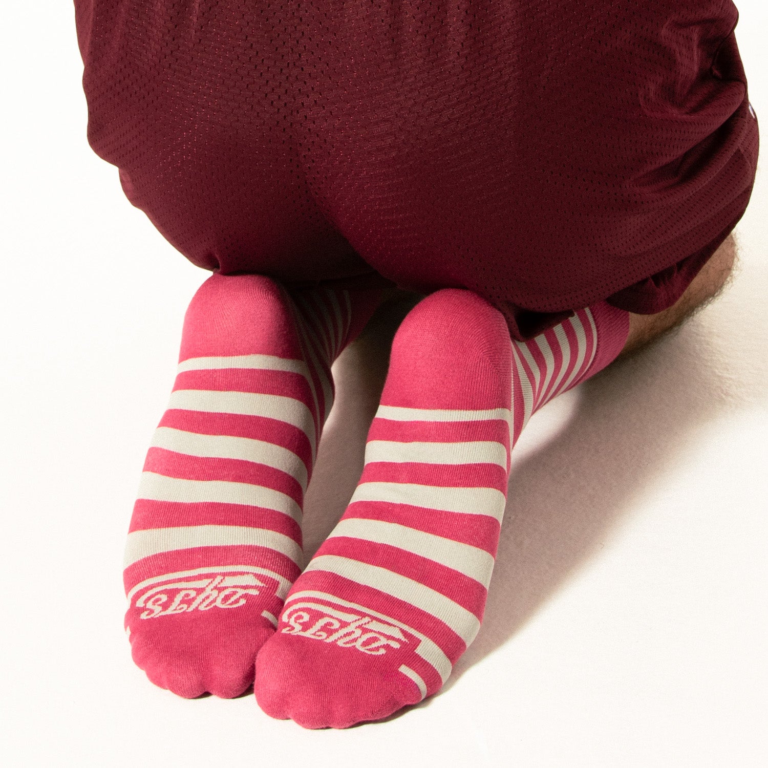 Maroon + Grey Striped Socks