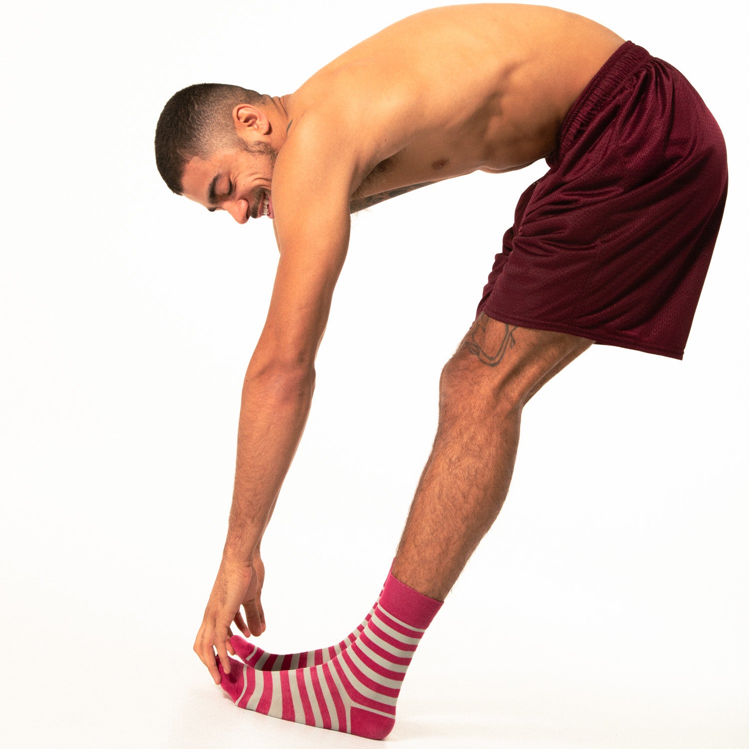 Maroon + Grey Striped Socks