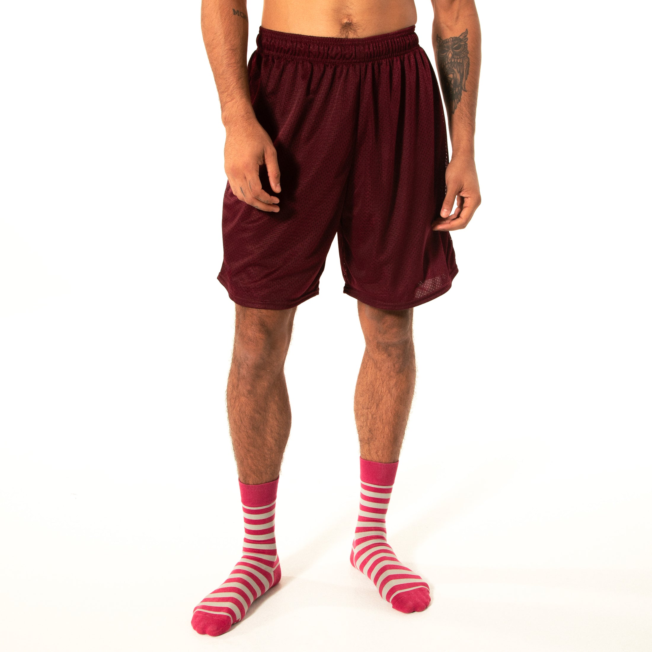 Maroon + Grey Striped Socks