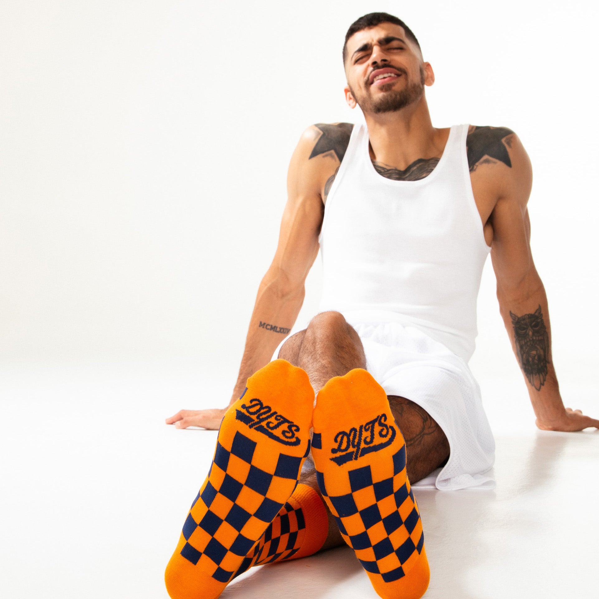 Orange + Navy Checkered Socks