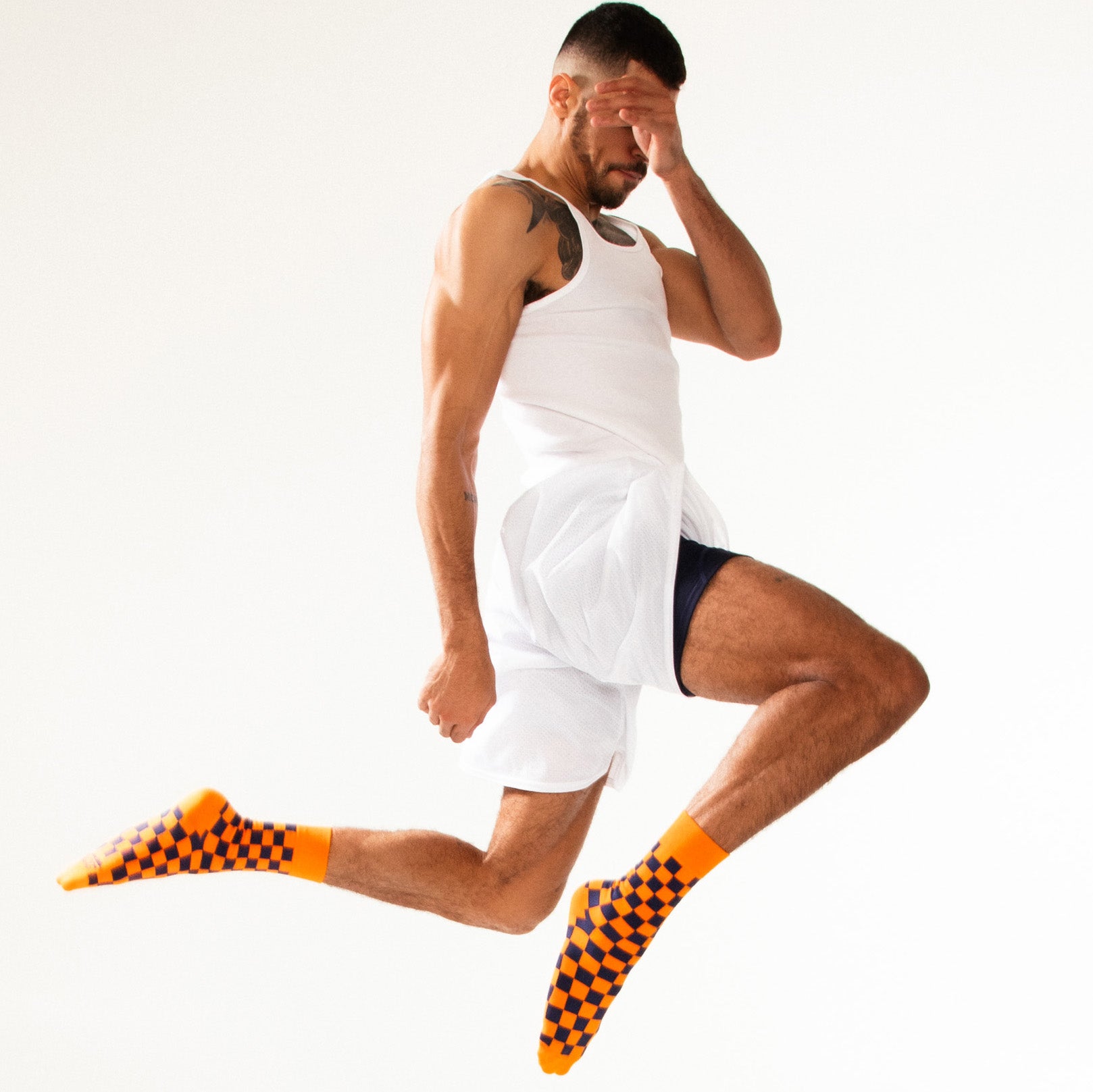 Orange + Navy Checkered Socks