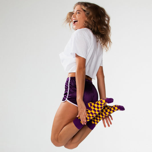 Purple + Gold Checkered Socks