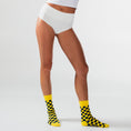 Load image into Gallery viewer, Yellow + Navy Checkered Socks
