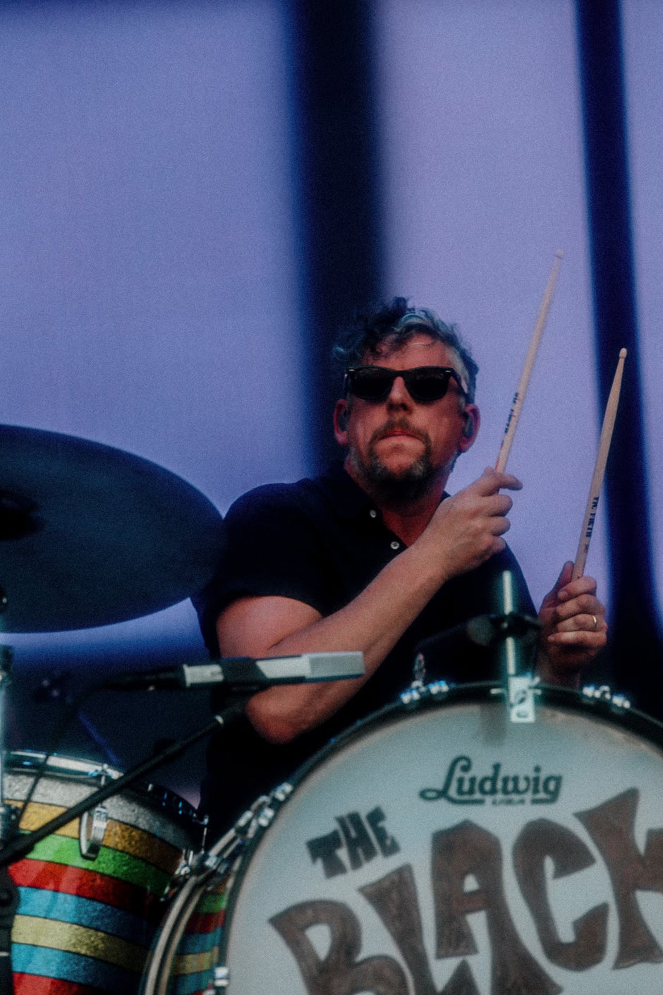 Patrick Carney, owner and founder of DYTS, playing drums during a The Black Keys concert