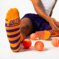 Load image into Gallery viewer, Orange + Purple Striped Socks
