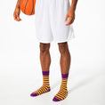 Load image into Gallery viewer, Purple + Gold Striped Socks
