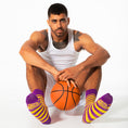 Load image into Gallery viewer, Purple + Gold Striped Socks
