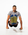 Load image into Gallery viewer, Blue + Gold Striped Socks
