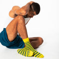 Load image into Gallery viewer, Yellow + Dark Green Striped Socks
