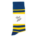 Load image into Gallery viewer, Blue + Gold Striped Socks
