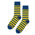 Load image into Gallery viewer, Blue + Gold Striped Socks
