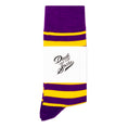 Load image into Gallery viewer, Purple + Gold Striped Socks
