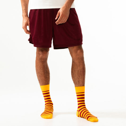 Gold + Burgundy Striped Socks