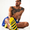 Load image into Gallery viewer, Yellow + Navy Striped Socks
