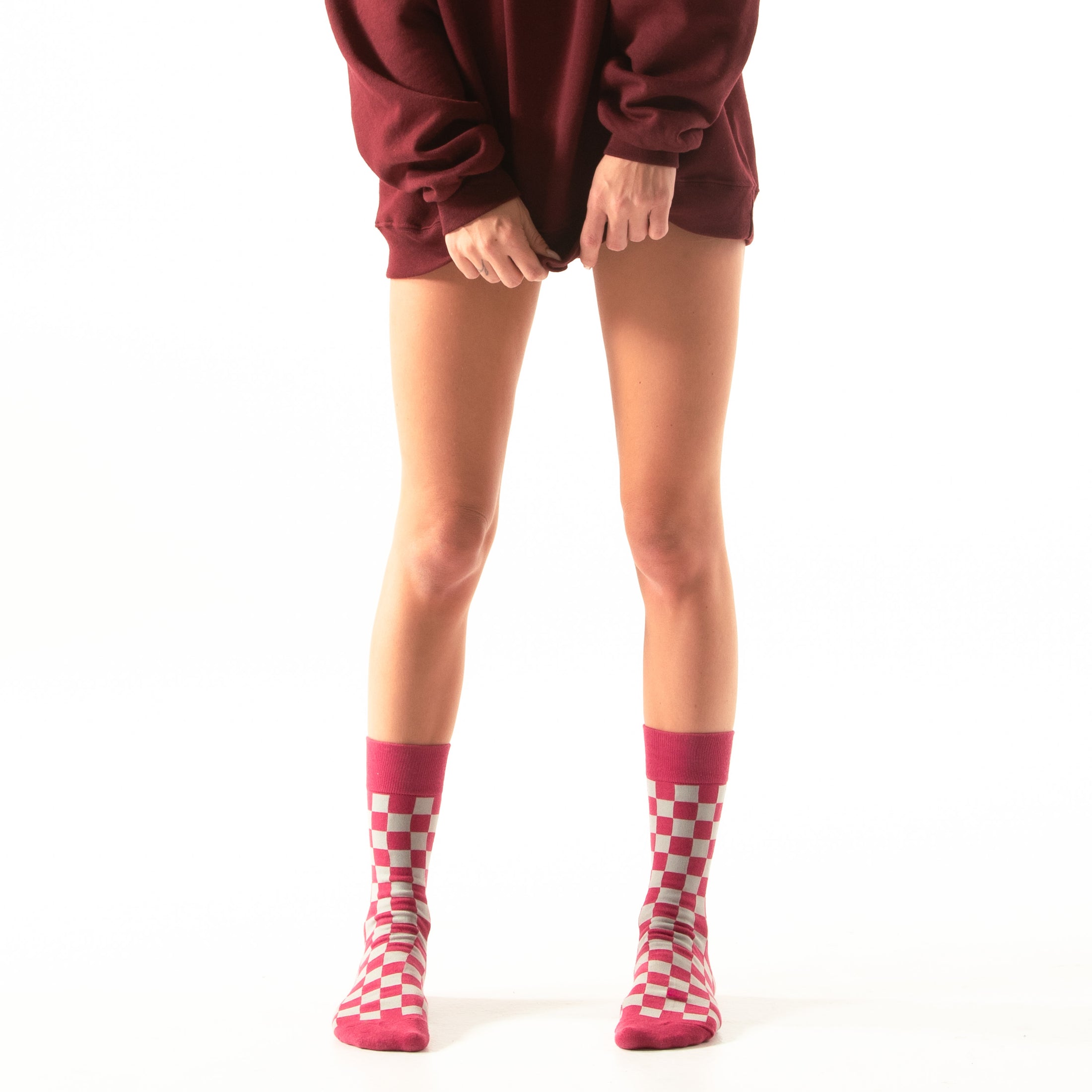 Maroon + Grey Checkered Socks