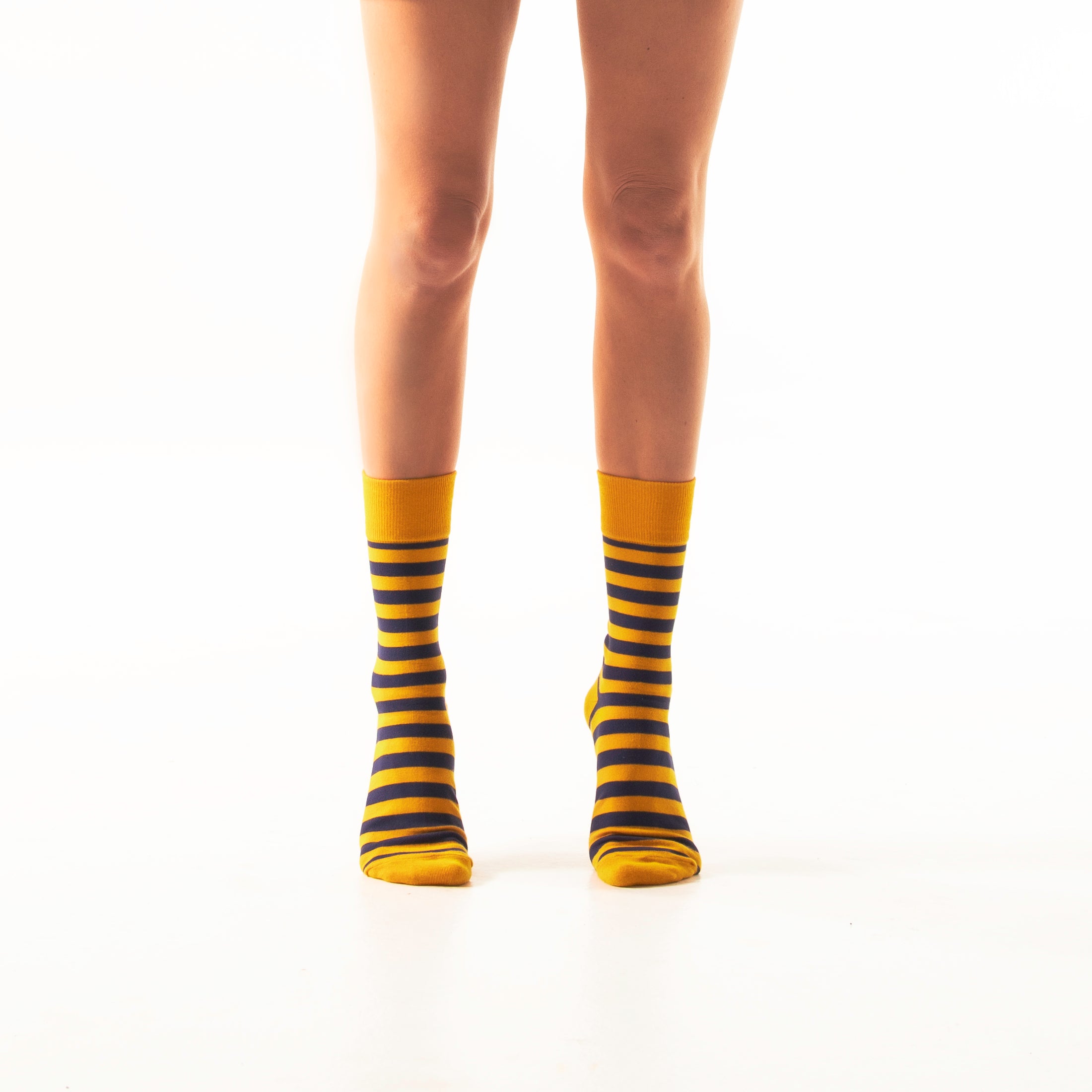 Mustard + Navy Striped Socks