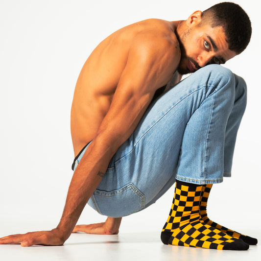 Black + Gold Checkered Socks