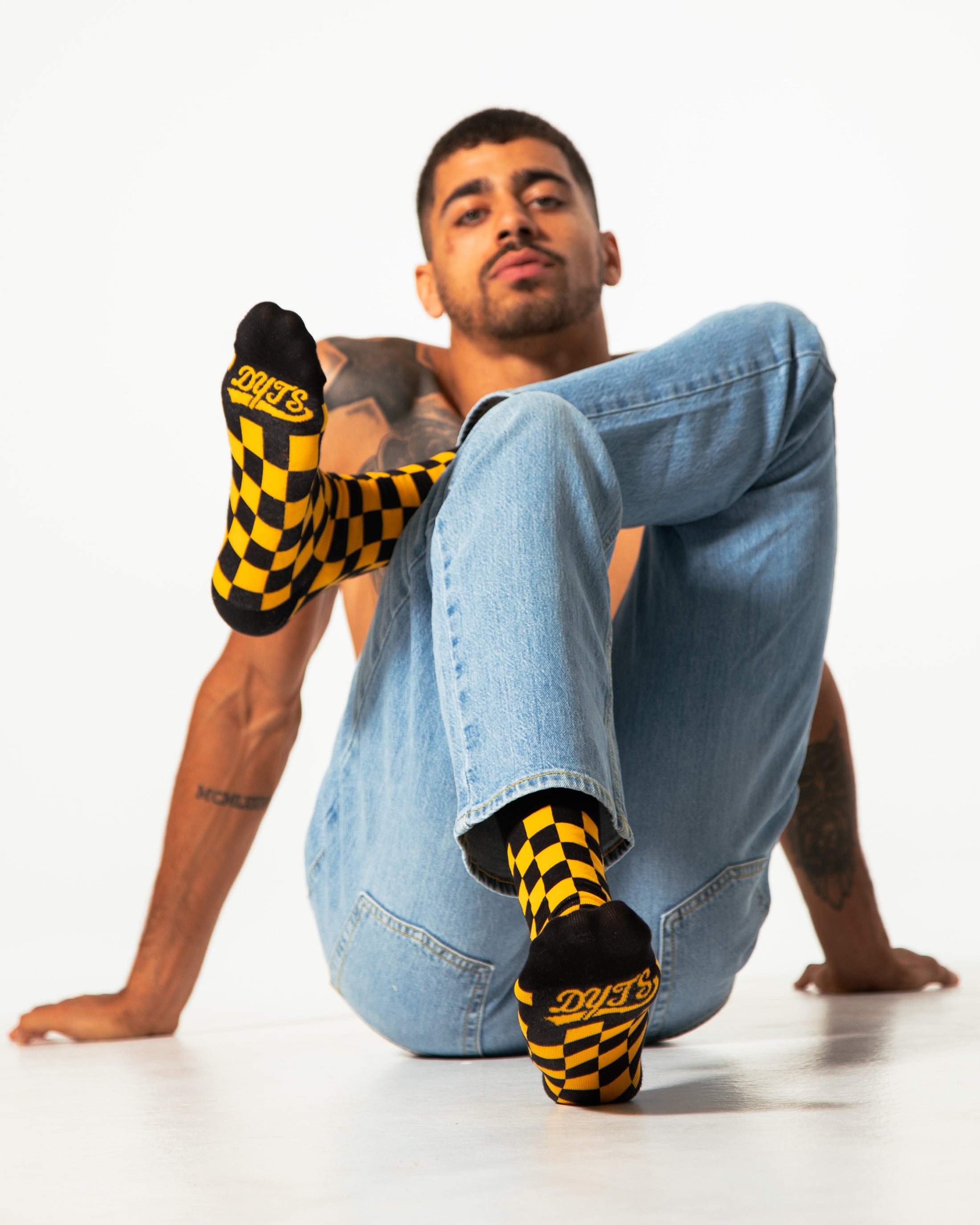 Black + Yellow Checkered Socks