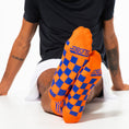 Load image into Gallery viewer, Orange + Blue Checkered Socks
