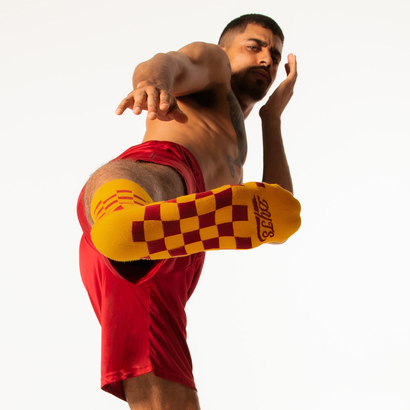 Burgundy + Gold Checkered Socks