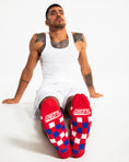 Load image into Gallery viewer, Red, White + Blue Checkered Socks
