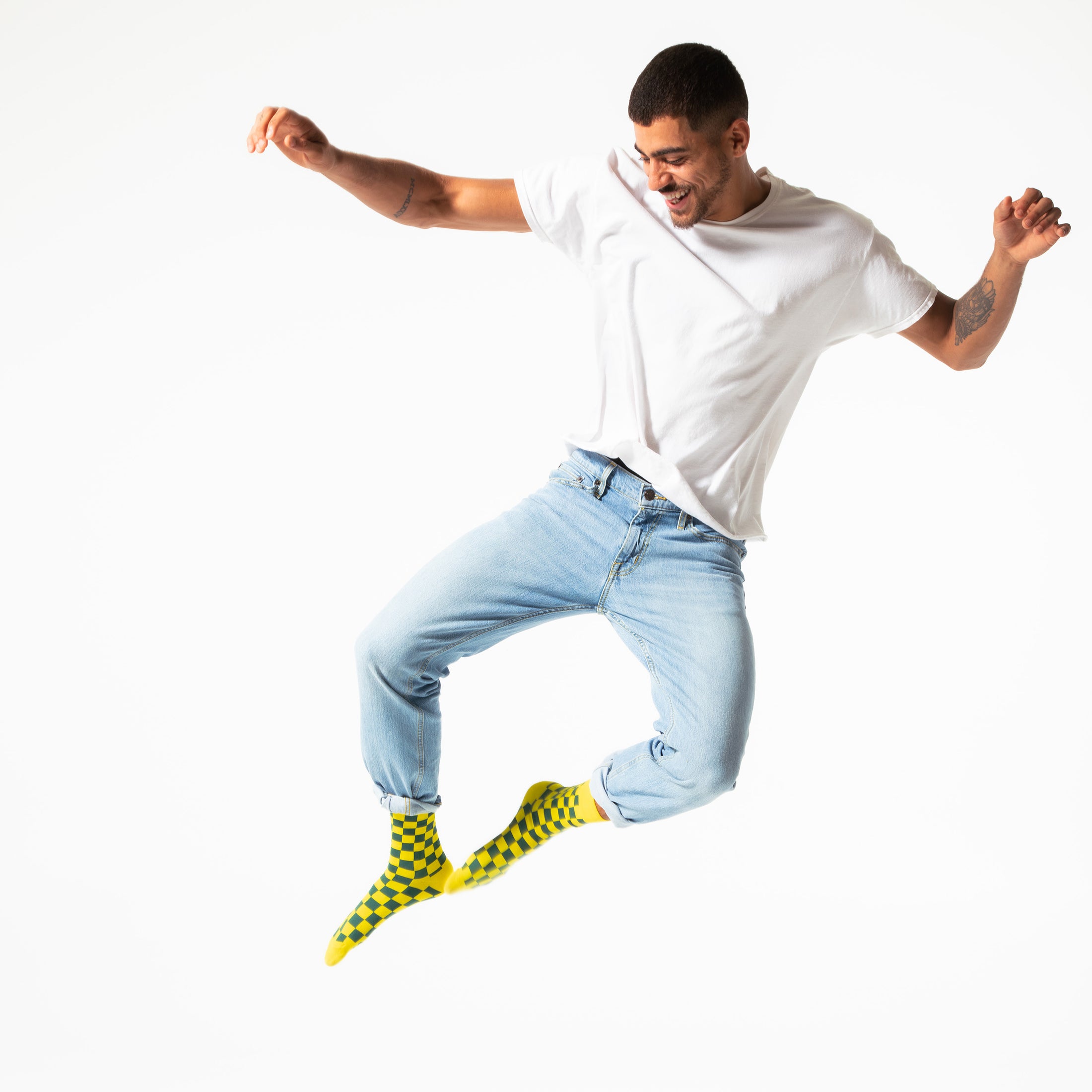 Yellow + Dark Green Checkered Socks