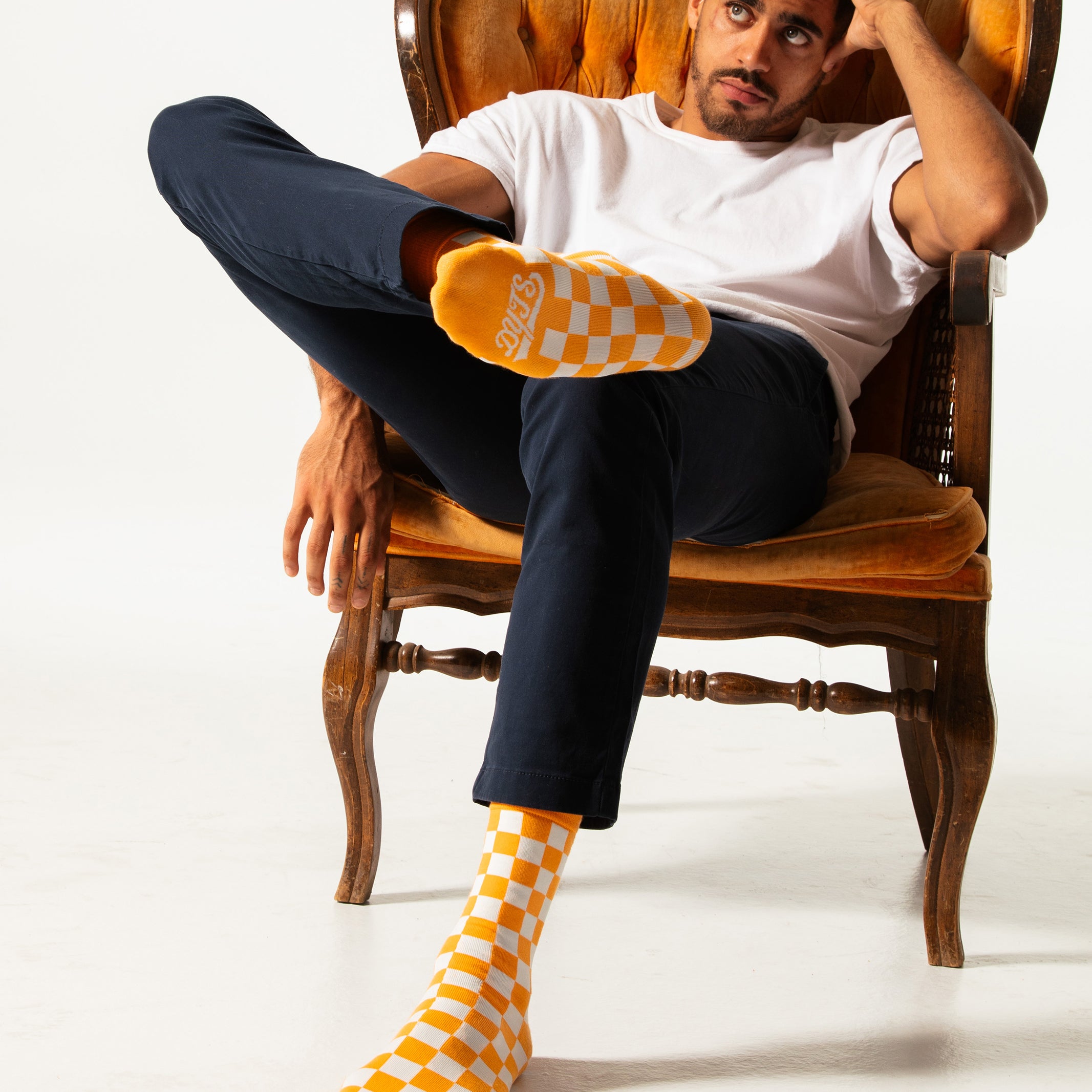 Gold + White Checkered Socks