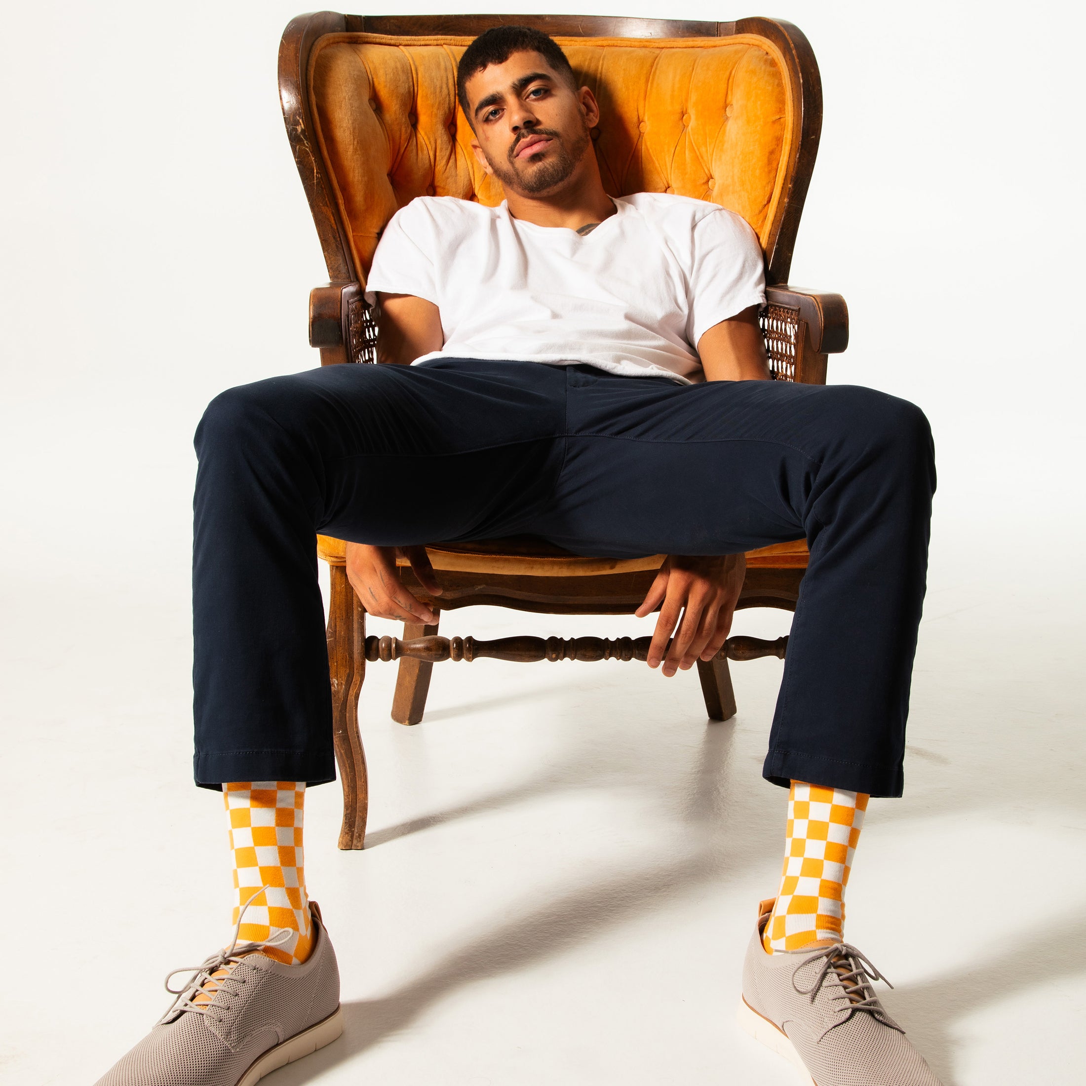 Gold + White Checkered Socks