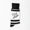 Load image into Gallery viewer, Black and White DYTS Striped Socks Product Image
