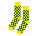 Load image into Gallery viewer, Yellow + Dark Green Checkered Socks
